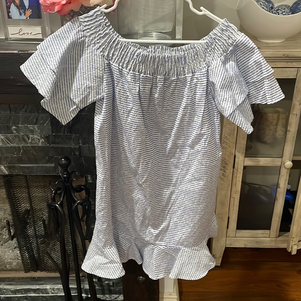 Off the shoulder Seersucker Summer Dress L